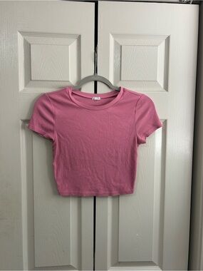 Garage Pink Ribbed Short Sleeve Crop Top